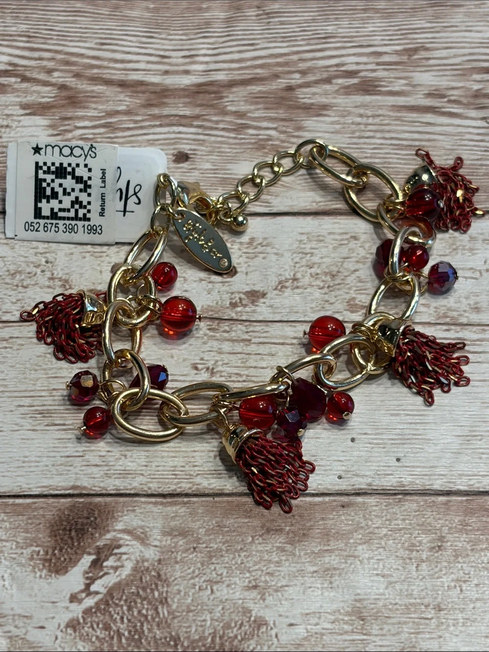 Style & Co. Gold-Tone Bracelet with Red Beads and Tassels